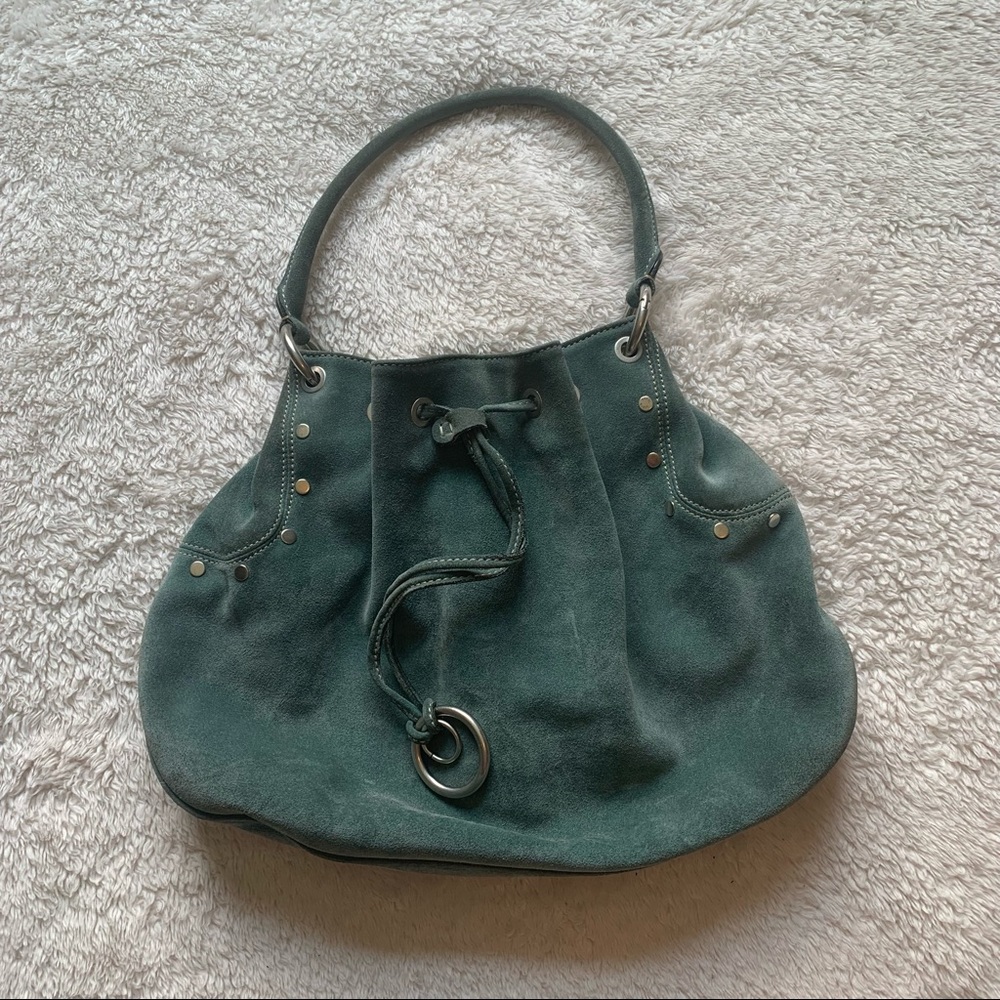 Ruehl No.925 Suede Drawstring Hobo Slouchy Shoulder Bag